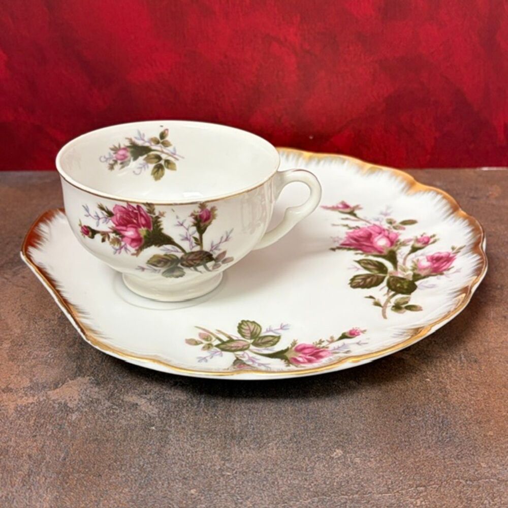 Vintage Napco China Pink Rose Snack Set Plate IVD230 Hand Painted Japan
